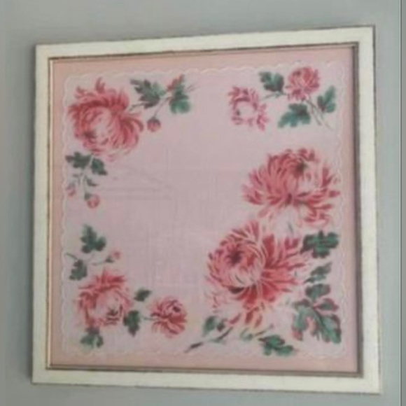 16” x 16” Other - Shabby chic distressed white glass framed ladies antique handkerchief 16x16